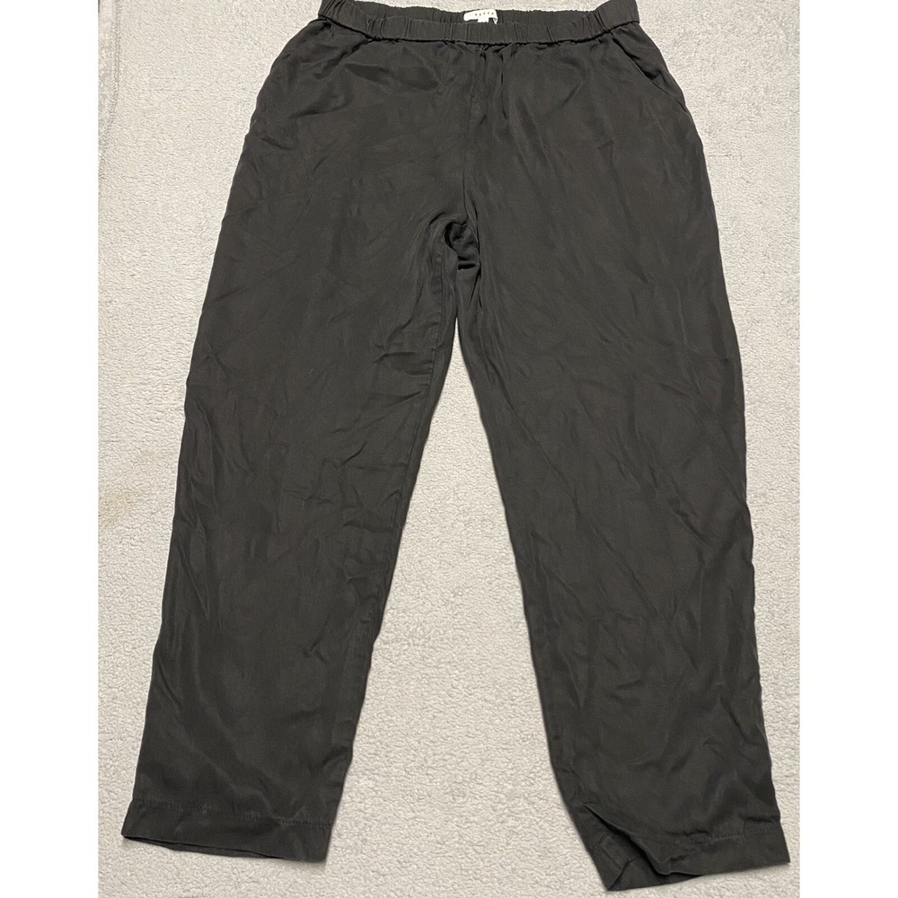 Vetta Pants Size L Black Tencel Wide Leg Pull‎ On Pockets